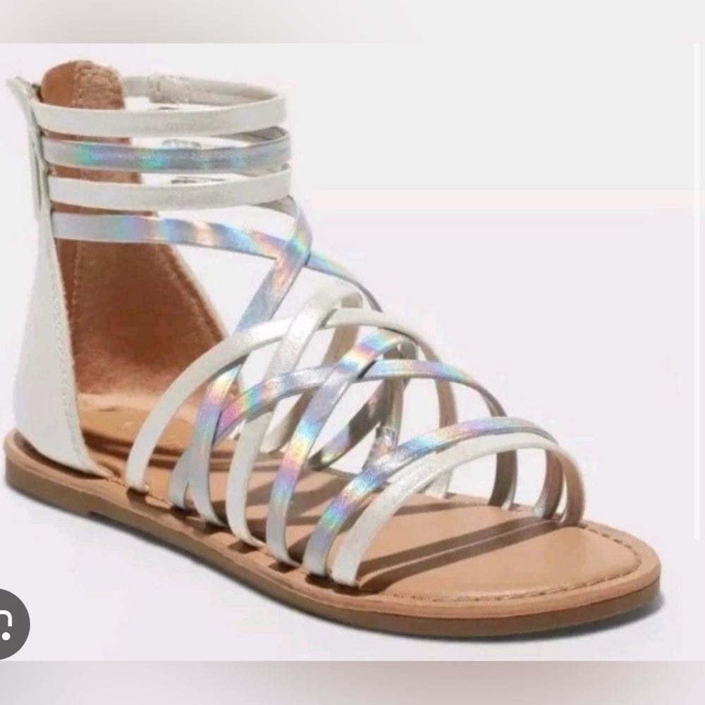 Cat & Jack Holographic Strappy Sandals - White and Silver